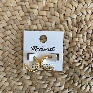 Madewell Gold Ribbed Puffed Hoop Post Earrings, New